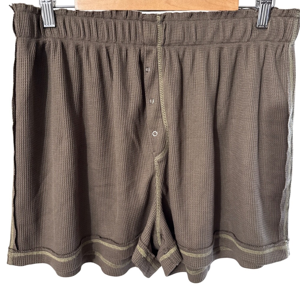 Intimately Free People Washed Army Thermal Waffle Knit Boxer Shorts NWT L